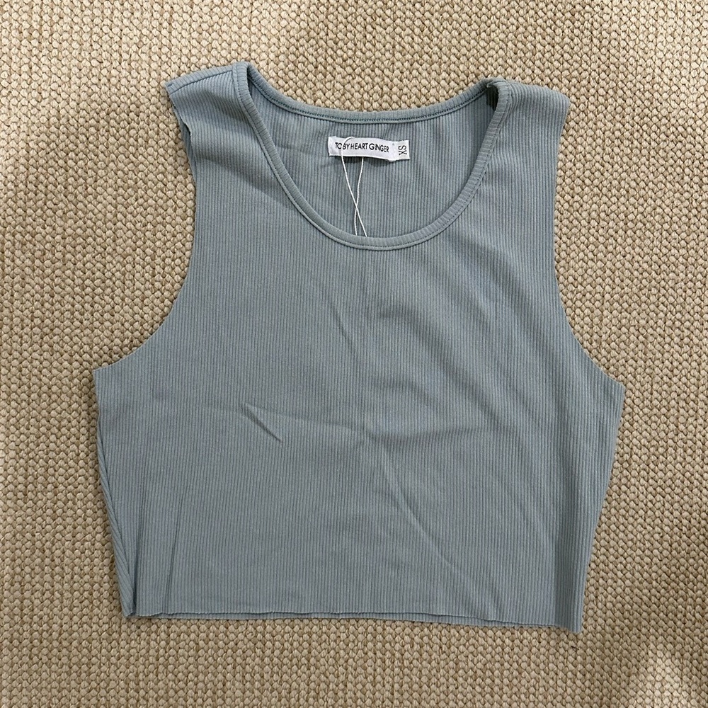 Blue Ribbed Knit Top